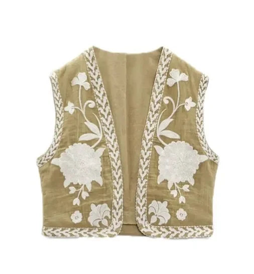 Vintage Flower Embroidered Vest Women