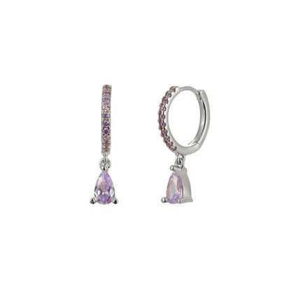 Synthetic Gems Drop Hoop Earrings