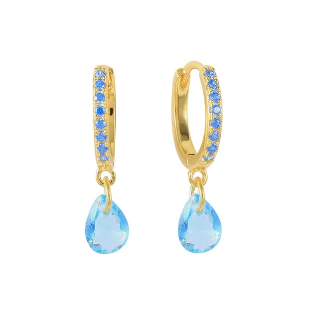 Synthetic Gems Drop Hoop Earrings