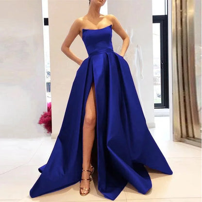 Elegant Strapless Satin Long Evening Gowns