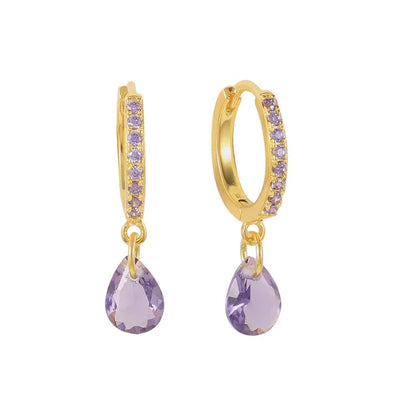 Synthetic Gems Drop Hoop Earrings