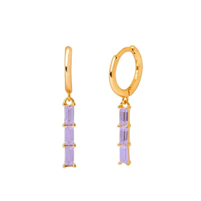 Synthetic Gems Drop Hoop Earrings