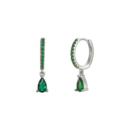 Synthetic Gems Drop Hoop Earrings