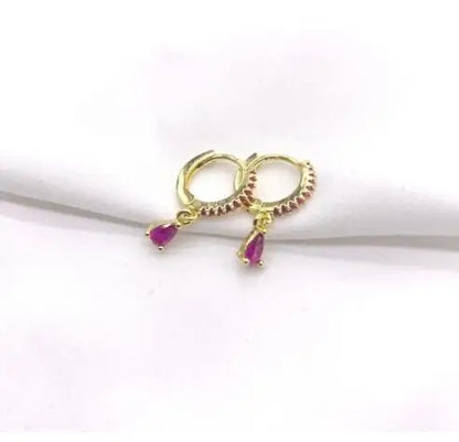 Synthetic Gems Drop Hoop Earrings