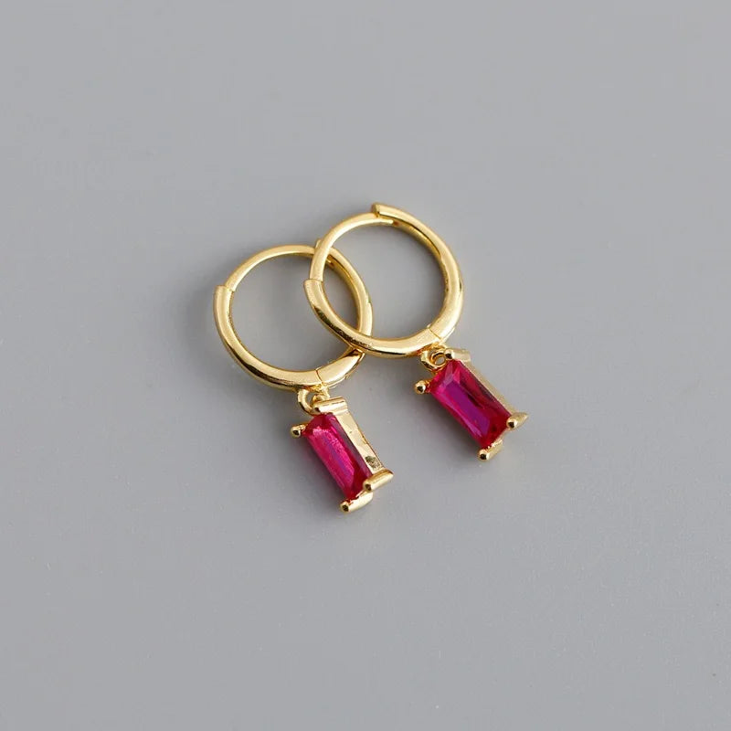 Synthetic Gems Drop Hoop Earrings