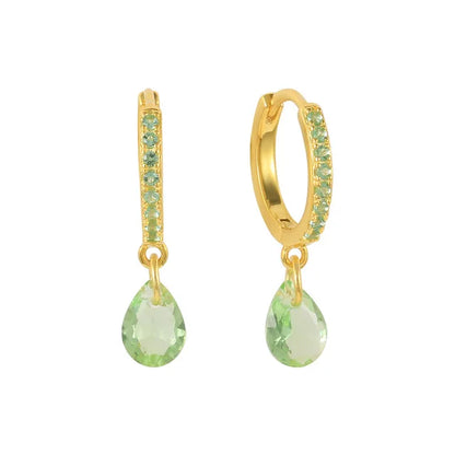 Synthetic Gems Drop Hoop Earrings