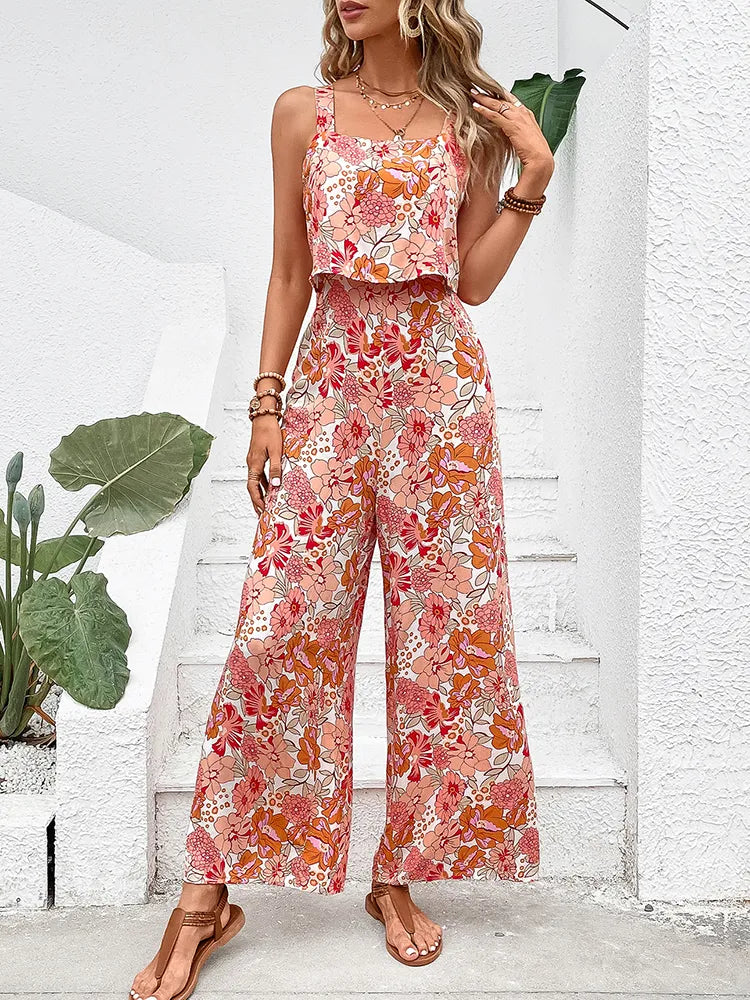 Elegant Long Flower Jumpsuit Casual Sleeveless