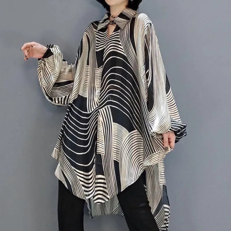 Oversized Striped Chiffon Shirt