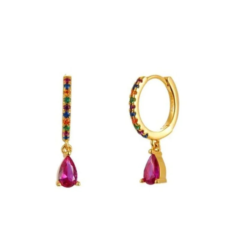 Synthetic Gems Drop Hoop Earrings