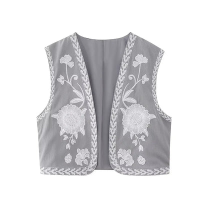 Vintage Flower Embroidered Vest Women