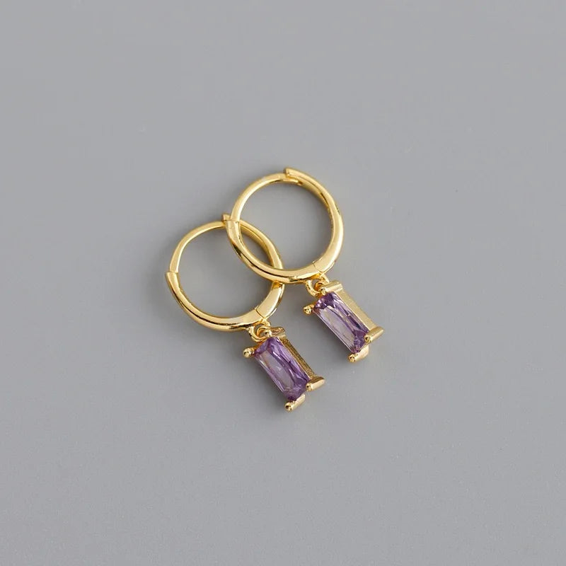 Synthetic Gems Drop Hoop Earrings