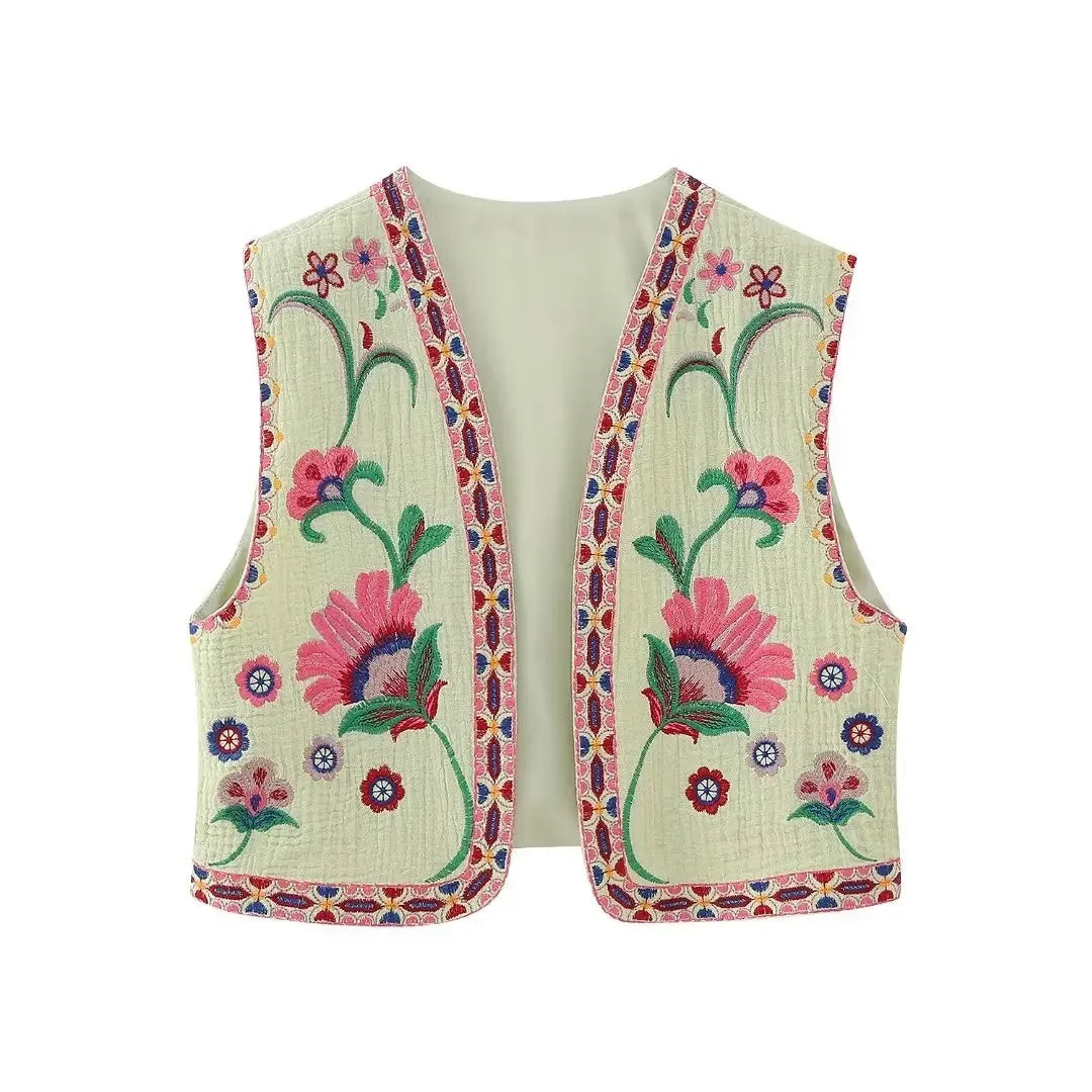 Vintage Flower Embroidered Vest Women