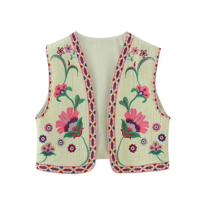 Vintage Flower Embroidered Vest Women