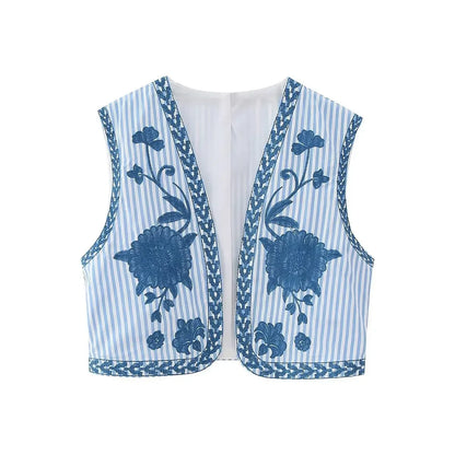 Vintage Flower Embroidered Vest Women