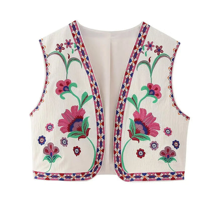 Vintage Flower Embroidered Vest Women