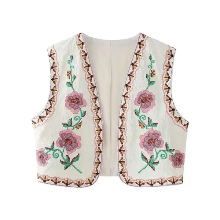 Vintage Flower Embroidered Vest Women