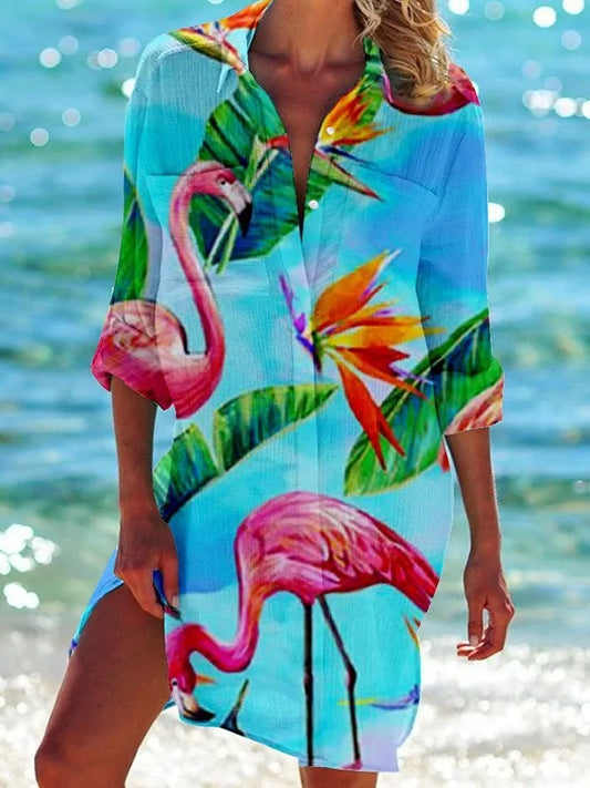 Bohemian Tropic Pink Flamingo Blouse