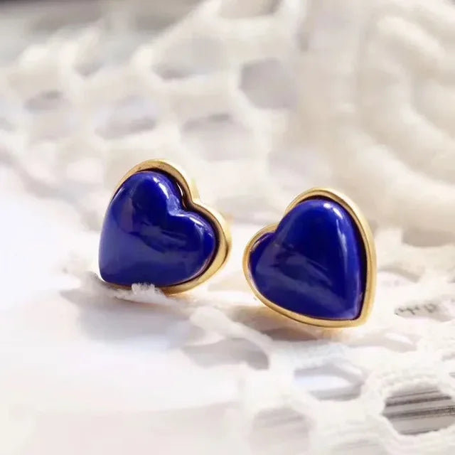 Natural Lapis Lazuli Heart Shape Earrings