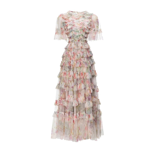 Flower Ruffle Slim Dress