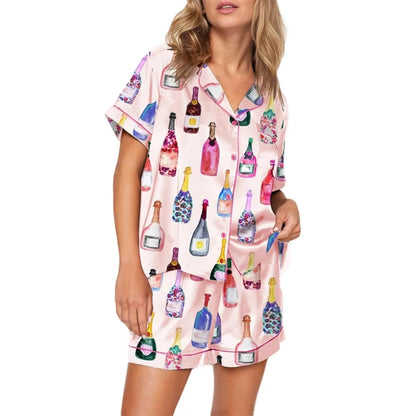 Champagne Button Down Pj Top and Lounge Shorts Sets