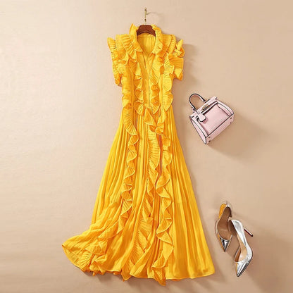 Spring & Summer V-Neck Ruffle Long Dress