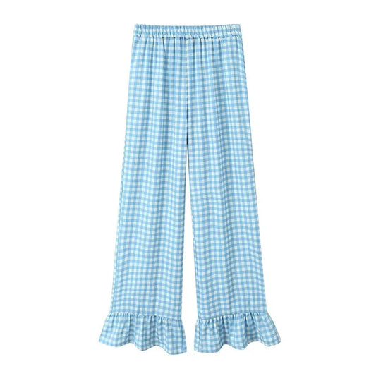 Plaid Perfection: Casual Ruffle-Edged Flare Pants