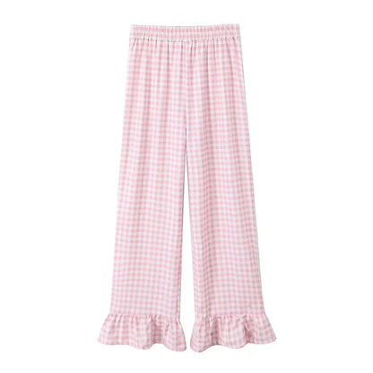 Plaid Perfection: Casual Ruffle-Edged Flare Pants